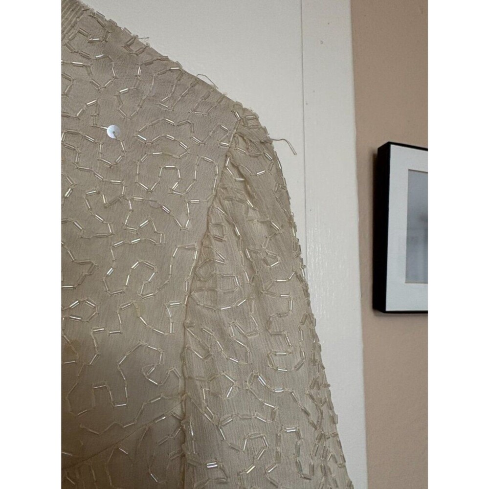 80s Vintage White Beaded A-Line Cocktail Dress Wedding Large - Picture 7 of 7